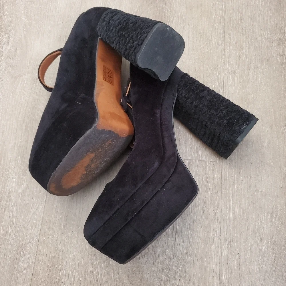 Castaner Suede Braided Black Platform Mary Jane Heel Shoes Spain 39 EU/8 US